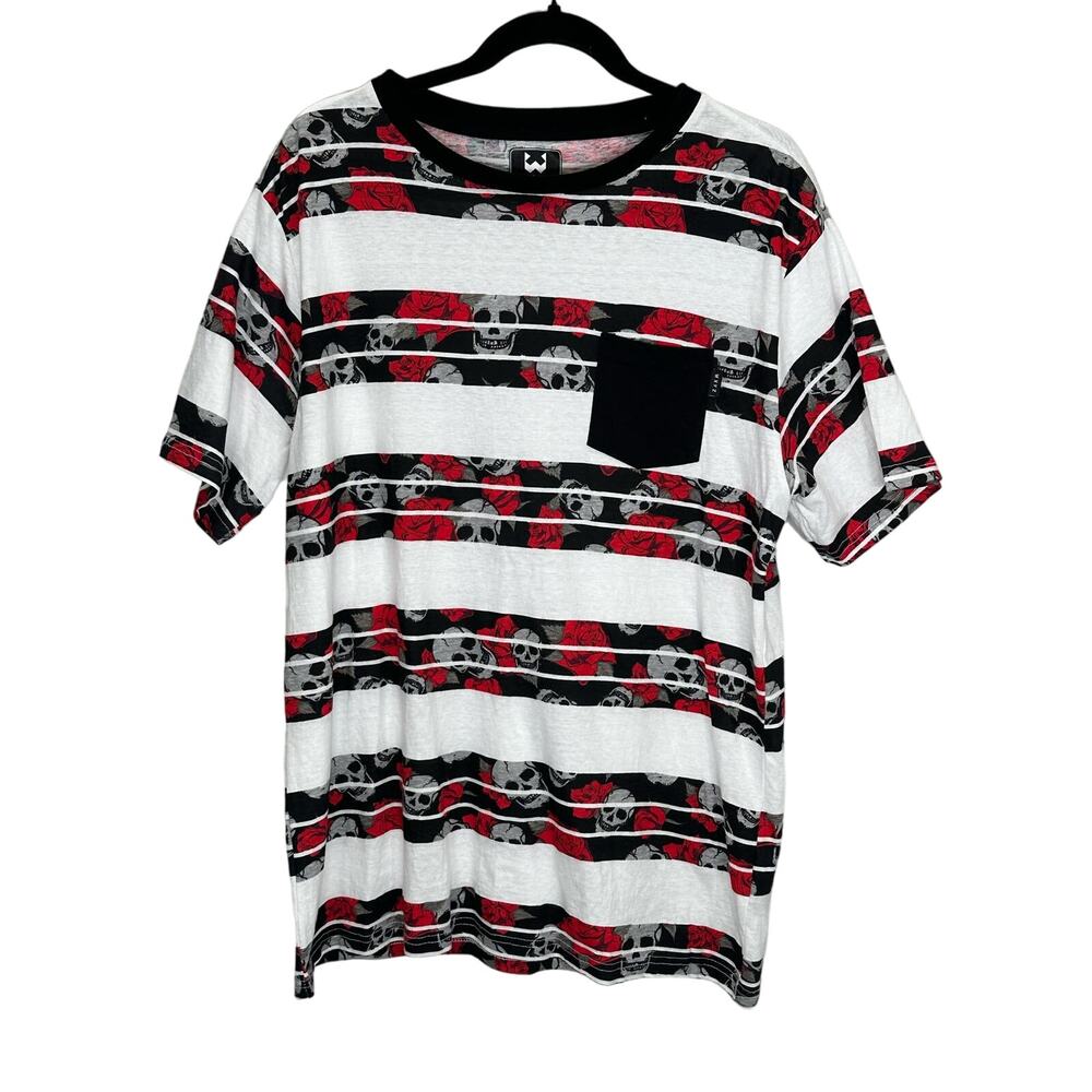 WXYZ Shirt Black/White Striped Skulls and Roses 🌹 | w/ Pocket size XL